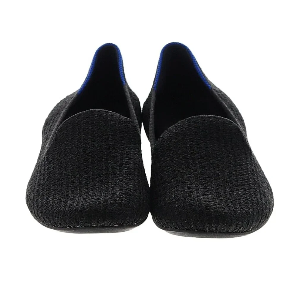 Rare Rothys The Loafer Black Cable Knit Blue Trim Slip On Flat - Picture 2 of 2